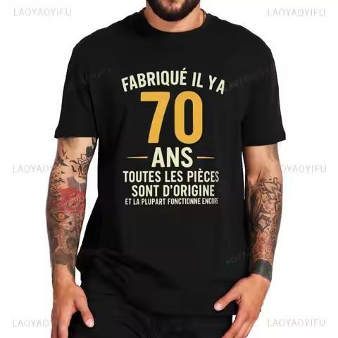 1955 French Retro 70th Birthday Gift T-Shirt for Men Women Unisex Vintage Humor Soft Cotton Round Ne