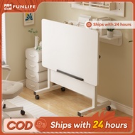 60/80cm Foldable Table Study Table Portable Office Table White Table Movable With Wheels