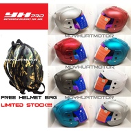 🔥Limited🔥 YH PRO Open Face Helmet with Rainbow Visor / ORIGINAL YHPRO FREE HELMET BAG / CYAN RED SIL