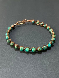 客製 手工金屬繞線 天然石 鳳凰石硅孔雀石 手鐲