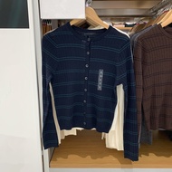 UNIQLO Womens Worsted Merino Wool Rib Crewneck Knitted Cardigan Sweater Long Sleeve Air-conditioning