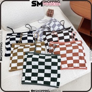 Tanktop Wanita Motif Catur Kotak-Kotak Tanpa Lengan / Crop Top Tengtop Atasan Wanita Bahan Rajut Tan
