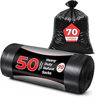 Roe Tenpo 50 Pack Heavy Duty Bin Bags - 70L, 30 Microns Bin Liners, Flat Top, Strong & Durable, Tear