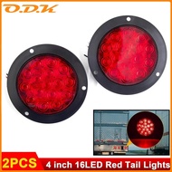 2pcs Red Light 16 LED 4" Round Truck Trailer Tail Stop Turn Brake Lights Universal Car LED Lamp Red 