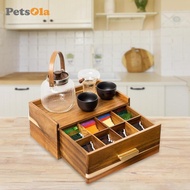 PETSOLA Wooden Tea Bag Organizer Elegant Tea Station Chest for Display Pantry Office