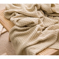 (JJ) Nordic Tassel Knitted Blanket Solid Fringe Blanket For Bed Travel Sofa Shawl Throw Blanket Air 