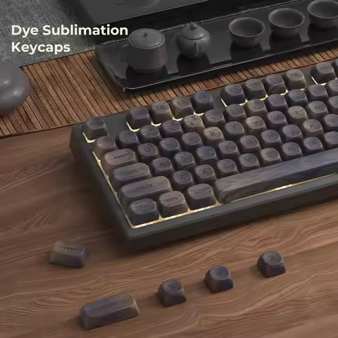 XVX Dark Walnut Wood Theme MOA Profile PBT Customs Dye Sub Keycaps for 61/87/104 Cherry MX Keyboard 