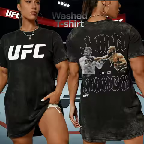 2026 Summer UFC Brand Jon Jones Straight Right Graphic Washed Print Women T-shirt Unisex Vintage Sho