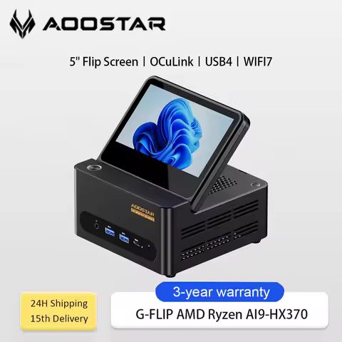 Aoostar G-FLIP Mini PC AMD Ryzen AI9-HX370 High-Performance Gaming Office Computer 5" Touchscreen Du