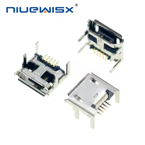 10pcs Micro USB Female Socket 5pin Type B 4 Vertical Legs Soldering Connectors Charging Socket Long 