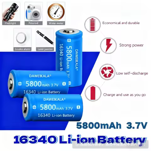 2023 New 3.7V 16340 CR123A Li-ion Battery Rechargeable Batteriy 5800mAh CR123 for Laser Pen LED Flas
