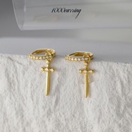 1000earring 925 Sterling Silver Sword of Faith Hoop Earrings - Gold/Silver