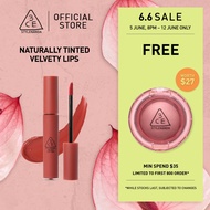 3CE Velvet Lip Tint Lipstick, Smooth matte creamy airy texture, with rich pigments for soft-blurred 