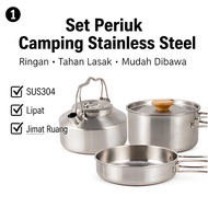 304 Stainless Steel Camping Pot Set with Portable Folding Kettle, Outdoor Cooking Pot for BBQ, Hikin