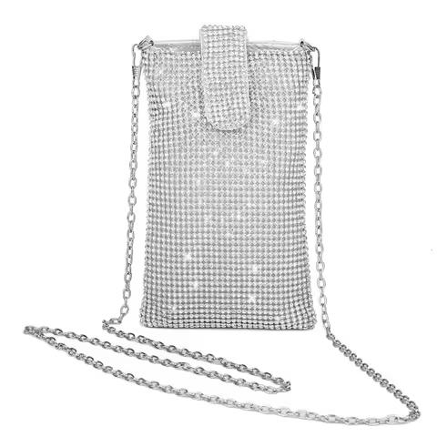 Shiny rhinestone mobile phone wallet, metal chain shoulder lipstick mini bag, dinner party ball mess