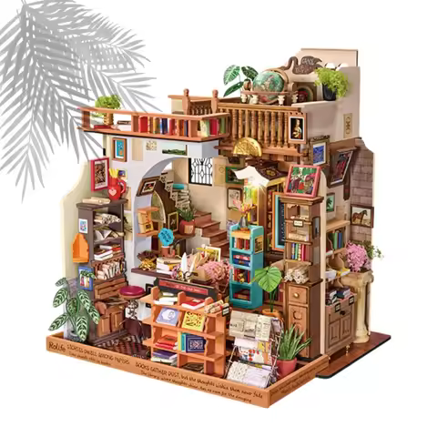Rolife's New Official DIY Cabin Paper Time Bookstore Handmade Miniature Scene Model Assembly for Gir