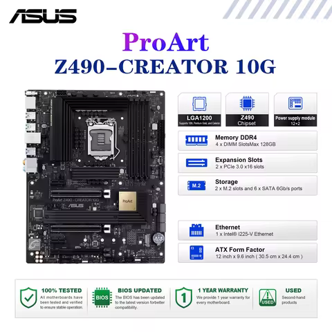 ASUS ProArt Z490-CREATOR 10G Motherboard Socket LGA1200 CPU DDR4 4600(OC) Memory Chipset Z490 ATX Ma