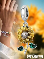 1入組時尚真實925純銀向日葵吊墜釘珠適合女士適合手鍊手鐲DIY珠寶製作派對禮物精細的女士們珠寶和手錶