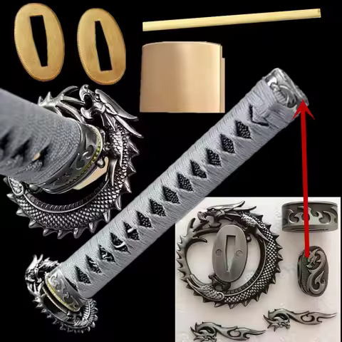 Dragon Tsuba Set 26cm Tsuka Handle SEPPA HABAKI Fitting For Japanese Samurai Sword Katana/Wakizashi