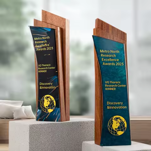 Personalized Corporate award Oak and Glass Trophy Custom Engraved Employee Recognition Plaque Leadsh