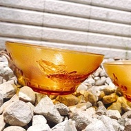 (二手) 數量7。琥珀玻璃立體雕紋水果碗。鯉魚碗 金魚碗 龍蝦碗 早期 古物 老物 舊物 古董 陶瓷 盤碟 瓷器類 瓷碗 琥珀碗