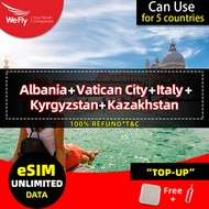 WeFly【Albania / Vatican City / Italy / Kyrgyzstan / Kazakhstan】 unlimited data Prepaid Sim card/eSim