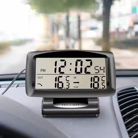 2 in 1 Digital Clock & Temperature Meter Car Clock Thermometer w/ Backlit LCD Display 12H/24H Switch