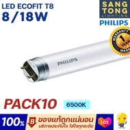 (แพ็ค10หลอด) Philips LED tube T8 รุ่น Ecofit 8w 18w หลอดนีออน 600mm 1200mm single end ขั้วขาว แสง Da