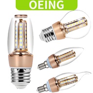 OEING LED Candle Light Bulb, E14/E27 Interface, Gold/silver Shell, 85-265V, 8W,