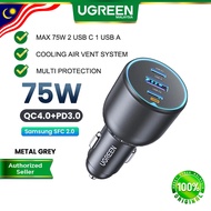 UGREEN 130W Car Charger 3 Ports PD 100W 30W SCP 22.5W Fast Charge USB C QC 4.0 Trickle Charging Stab