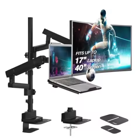 Laptop 40 Inch Monitor Arm Pole Top Mount with USB-CA PortsVESA Compatible Aluminum Alloy Black Supp