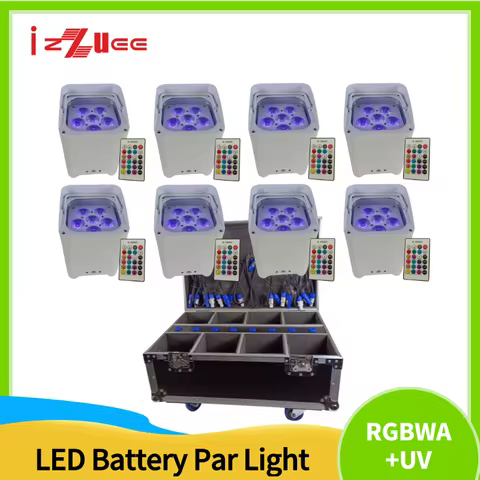 8pcs 6x18W 6 in 1 RGBAW+UV Par Light /Case Wireless Remote Control LED Battery Light for Disco DJ Ba