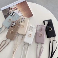 Leather Sling Case with Card Slot n Mirror Grip Samsung S25 S25Plus S25Ultra S23FE A15 A25 A35 A55 M