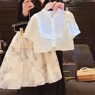 2025 Girls Chinese Style Chinese Style Hanfu Suit Short-Sleeved Shirt Bamboo Printed Skirt Two-Piece
