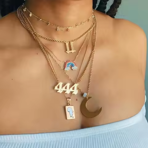 Stainless Steel Angel Number Necklace 111 222 333 444 555 666 777 888 999 Charms Zircon Pendant Neck