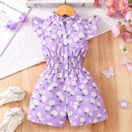 Purple Kids Jumpsuit Girl Clothes Summer Short Sleeve Flower Baby Girls Bodysuit Casual Comfort Cute