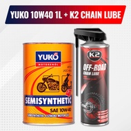YUKO 10W40 1L OIL & K2 CHAIN LUBE SPRAY
