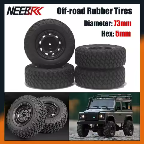 4PCS NEEBRC 73mm 5mm Hex Off-road Rubber Tires Wheels for 1/12 1/14 RC Car Truck MN98 MN82 WPL C24-1
