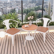 Plastic Wood Table and Chair Set for Cafe, Milk Tea Shop, Balcony, Leisure Outdoor Garden Dining Tab