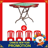 Prosperous All Year Long Foldable Mahjong Table WITH 4 Units of Huat Hoseh Series Mahjong Plastic Chair