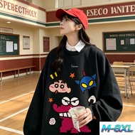 Crayon Shin chan print trendy cartoon hoodie Korean loose round neck hoodie college style sweatshirt