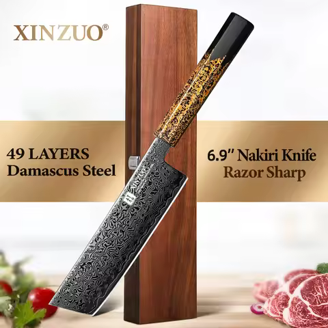 XINZUO 6.9''Chef Kitchen Nakiri Knife 49-Layer Damascus Steel ZDP-189 Professional Vegetable Meat Kn