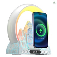 YOUP)Alarm Clock with Wireless Charging Tuya APP Remote Control 12/24H White Noise Sleep Soothing Sound Machine Sunrise Volcano Alarm Clock with BT5.0 Speaker FM Radio Colorful LED