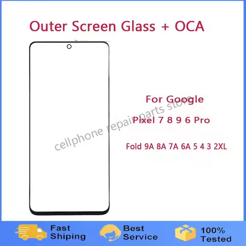 Outer Screen Glass + OCA For Google Pixel 7 8 9 6 Pro Fold 9A 8A 7A 6A 5 4 3 2 XL Front LCD Display 