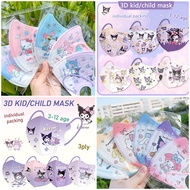 [In Stock] Kuromi 50PCS 3D Face Mask for Kids 3ply Breathable Protective Mask Cartoon Duckbill 3D Bu