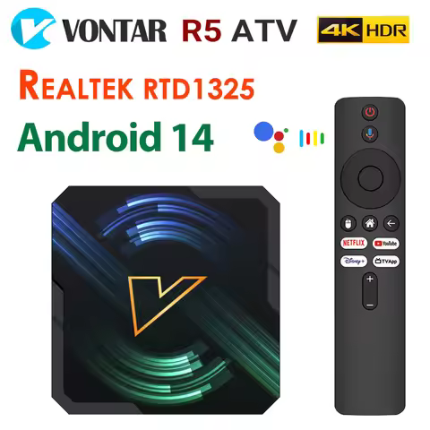 Realtek1325 CPU Android 14.0 Set Top Box VONTAR R5 Android 14 TV Box ATV A55 Edge AI Mali-G57 GPU Su