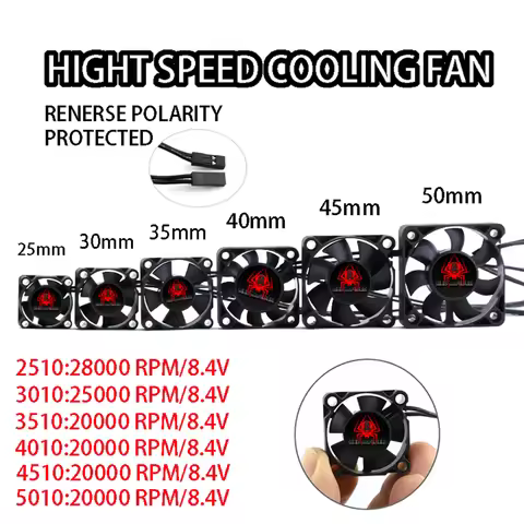 25/30/40/50mm RC Fan 5-12V DC 16380RPM Heat Sink High Wind Rapid Cooling Futaba Plug 30/60/120/150A 