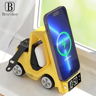 5 in 1 Wireless Charger Stand With Alarm Clock 15W Fast Charging Dock Station For Samsung S25 Phone 