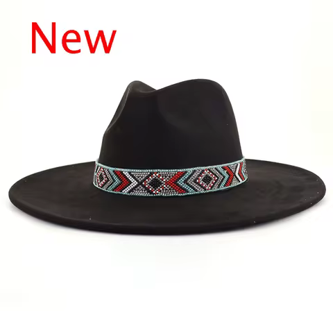 Suede Fedora Hat Autumn Black Big brim Jazz Hat Suede 2023 Latest Wholesale Jazz Hat for Men and Wom