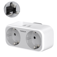 European to UK Plug Adapter, TESSAN EU to UK Plug Adapter with 2 USB, Schuko 2 Pin to 3 Pin Travel